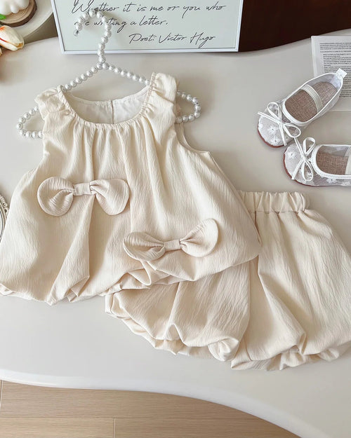 Baby Girl's Cute Bowknot Bud Vest Skirt Princess Style Sleeveless Summer Set