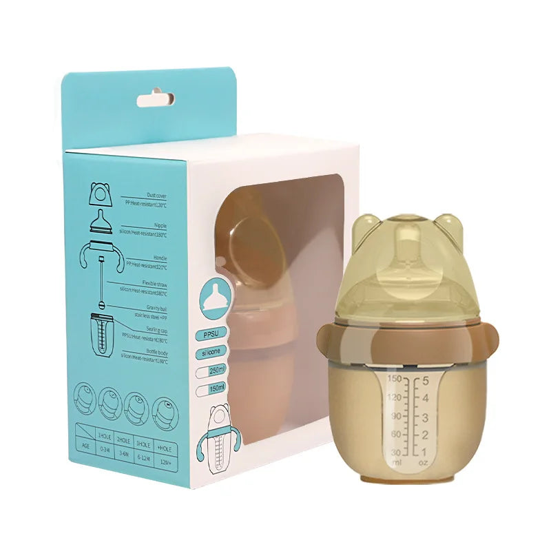 BPA-Free Silicone Baby Feeding Bottle Set with Slow Flow Nipple