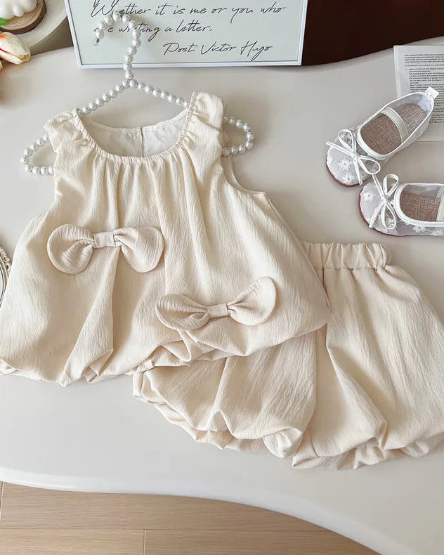 Baby Girl's Cute Bowknot Bud Vest Skirt Princess Style Sleeveless Summer Set