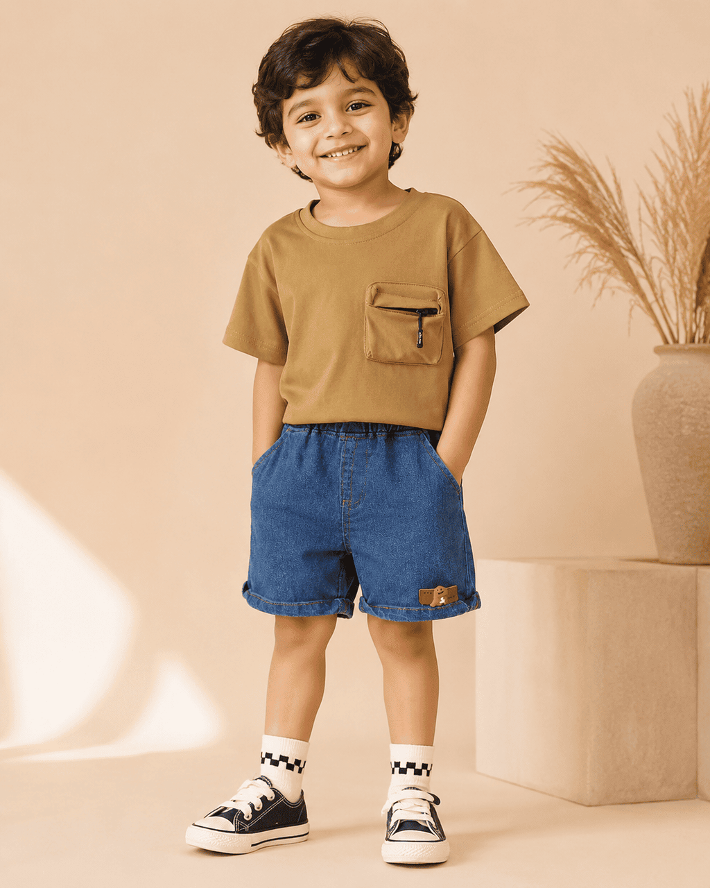 T-Shirt And Shorts Set With 3D Zipper Pocket