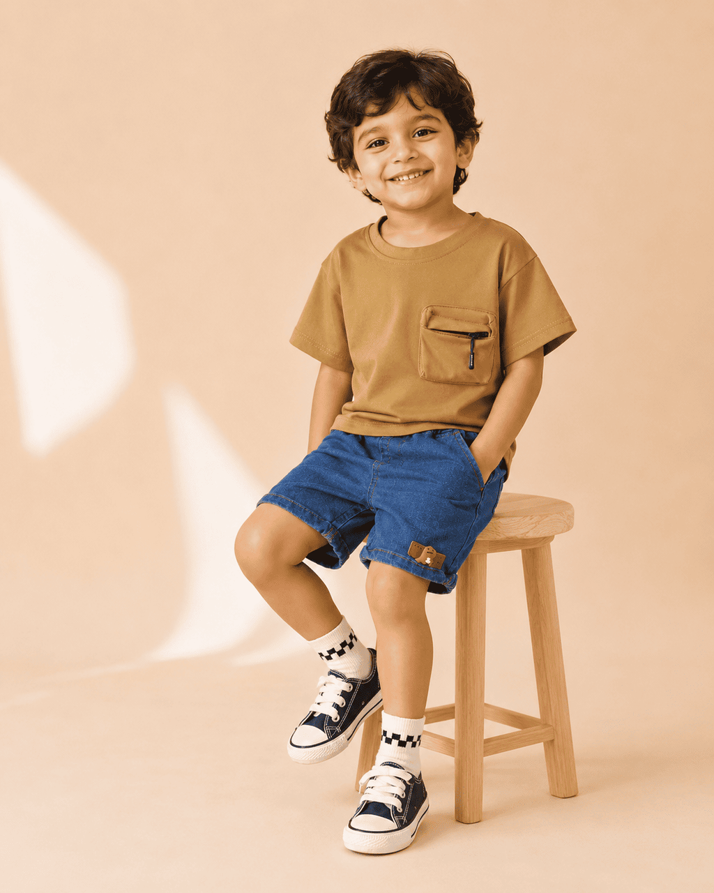 T-Shirt And Shorts Set With 3D Zipper Pocket