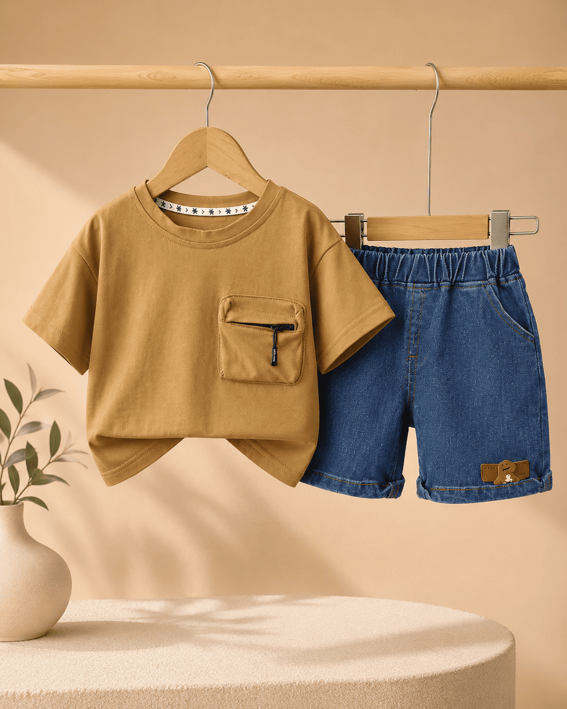 T-Shirt And Shorts Set With 3D Zipper Pocket