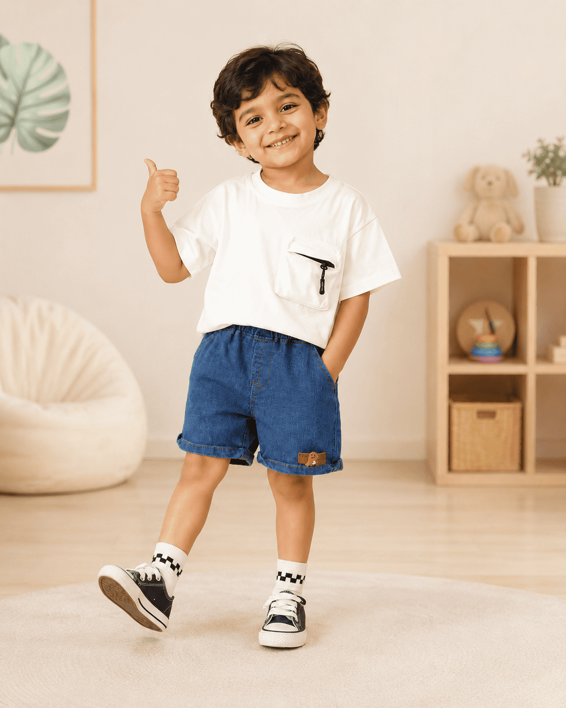 T-Shirt And Shorts Set With 3D Zipper Pocket