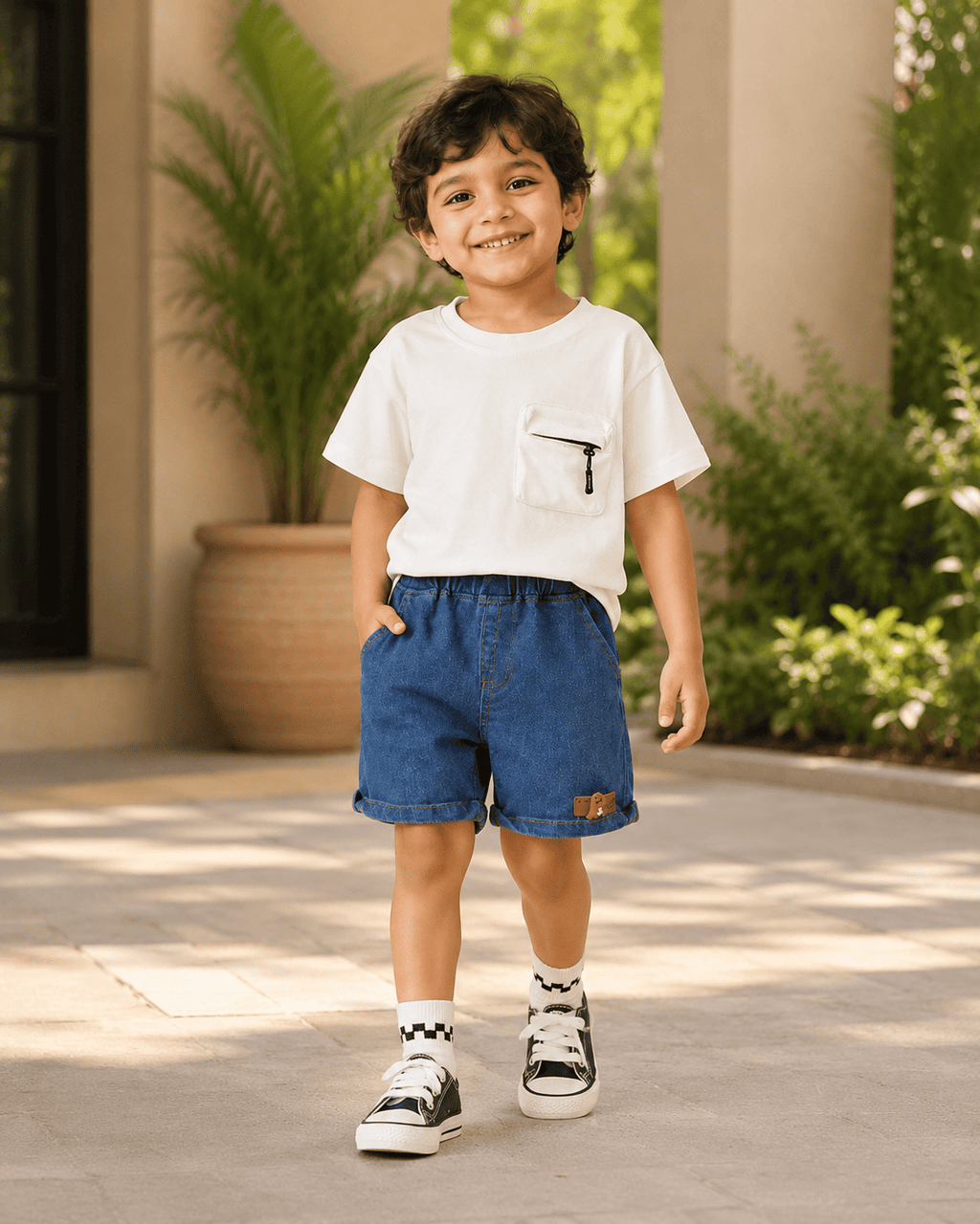 T-Shirt And Shorts Set With 3D Zipper Pocket