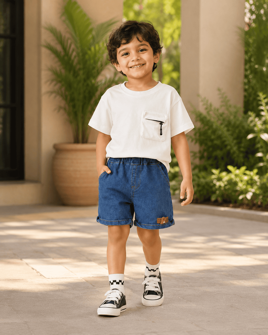 T-Shirt And Shorts Set With 3D Zipper Pocket