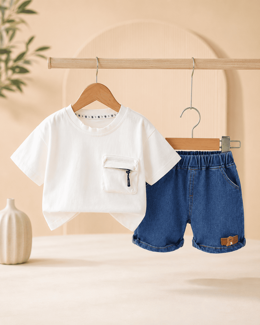 T-Shirt And Shorts Set With 3D Zipper Pocket