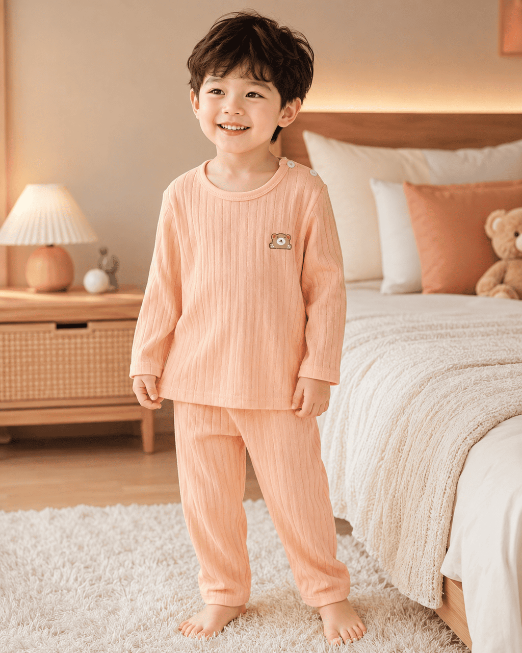 Peach Ribbed Night Suit