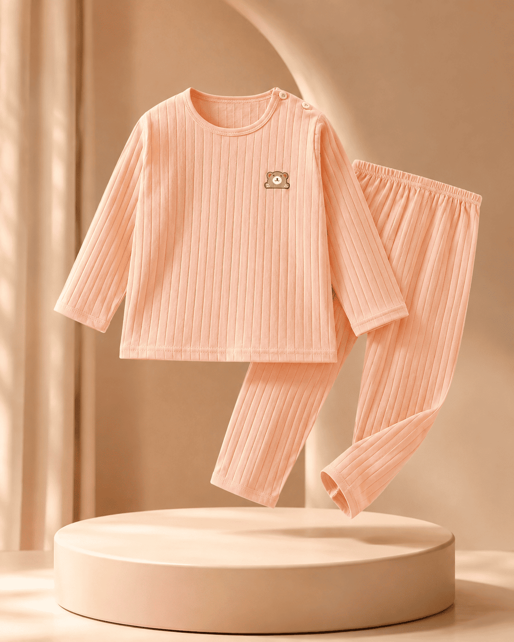 Peach Ribbed Night Suit