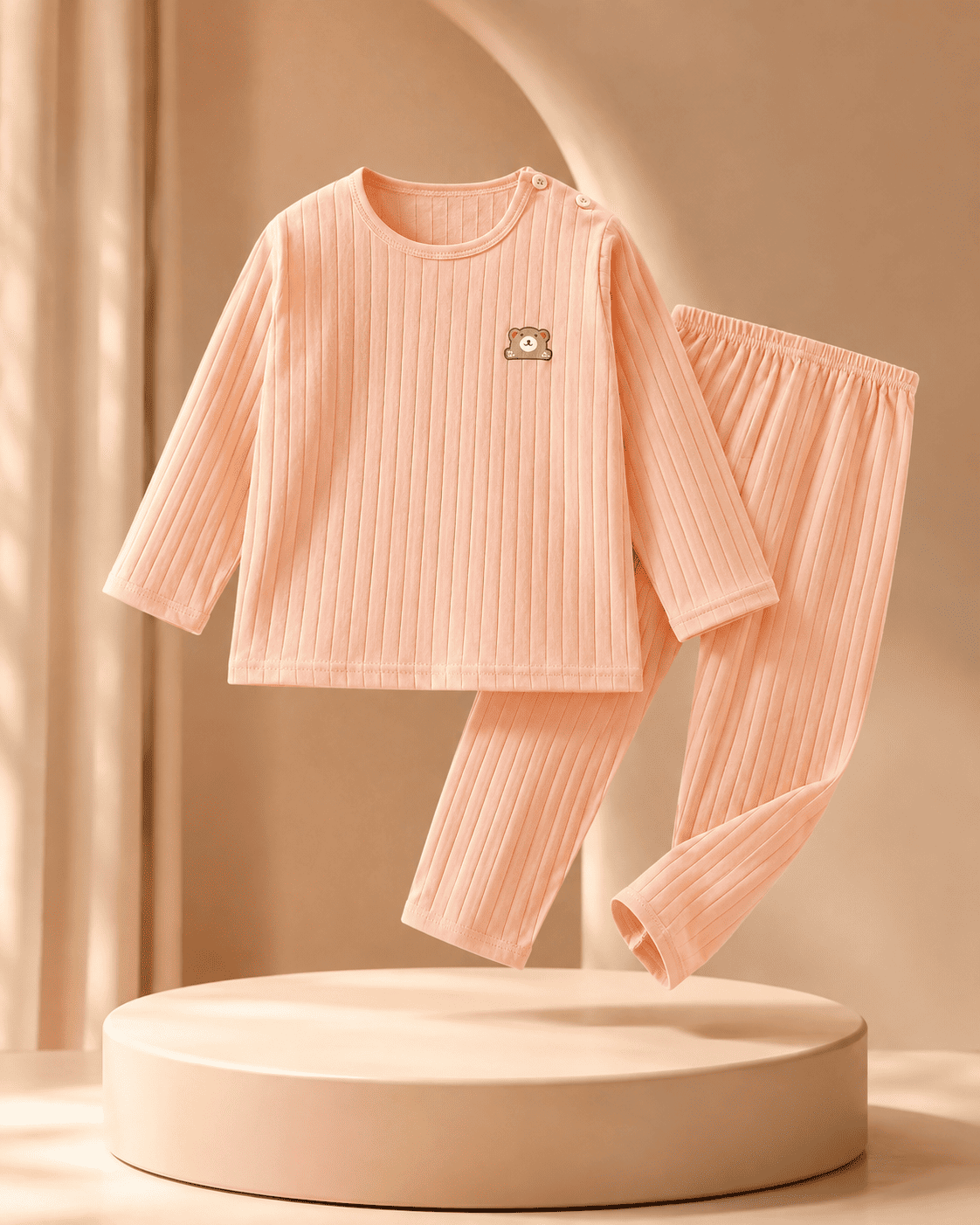 Peach Ribbed Night Suit