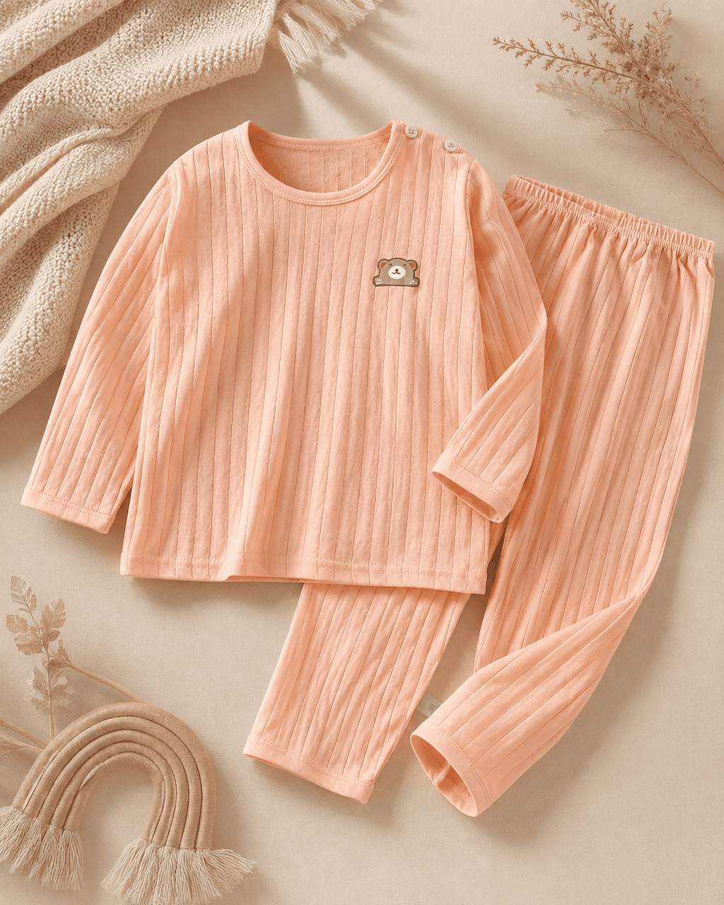 Peach Ribbed Night Suit