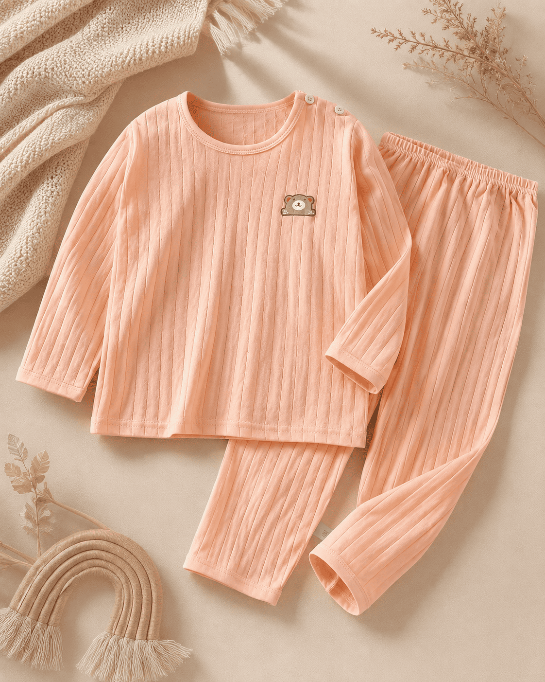 Peach Ribbed Night Suit