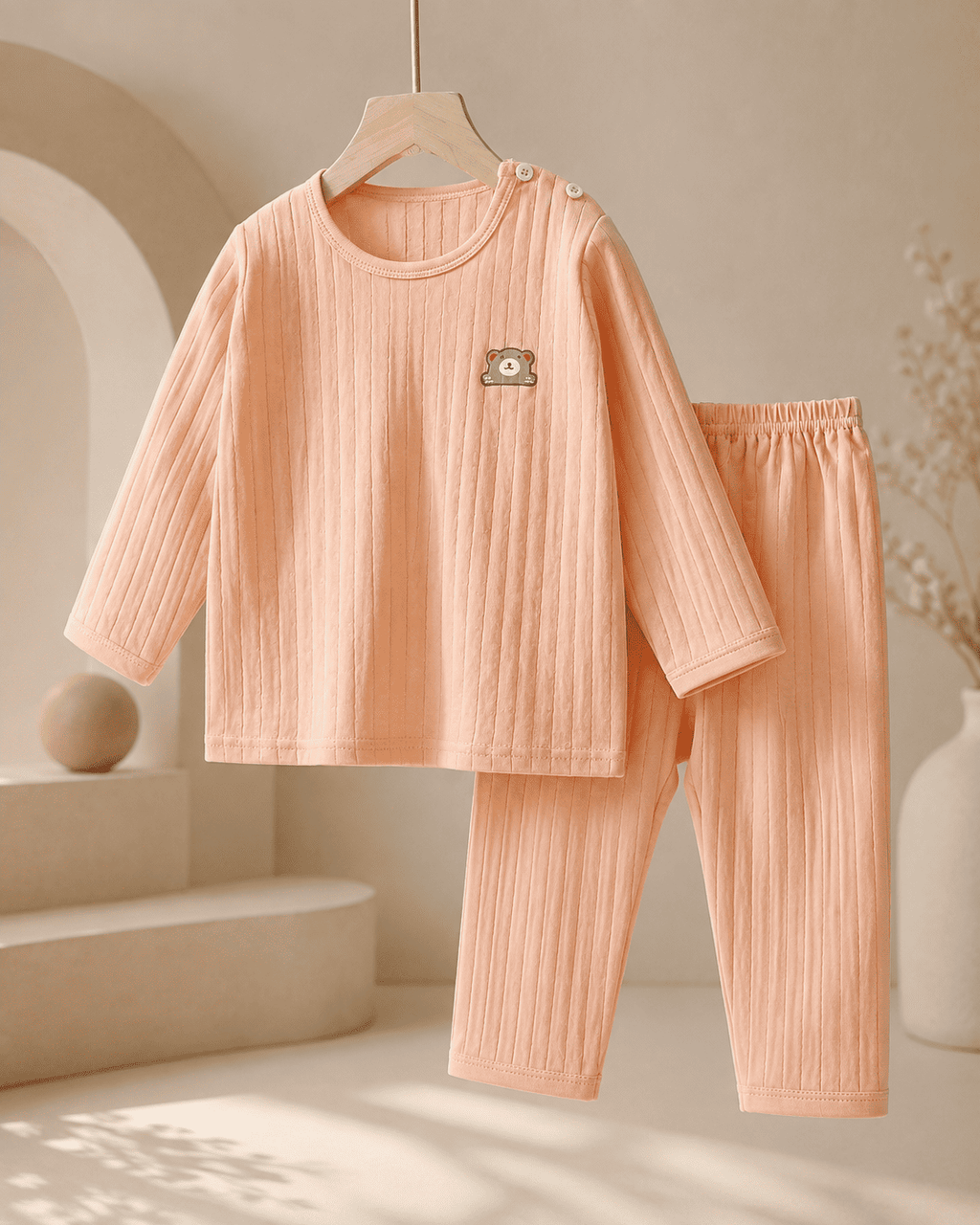 Peach Ribbed Night Suit