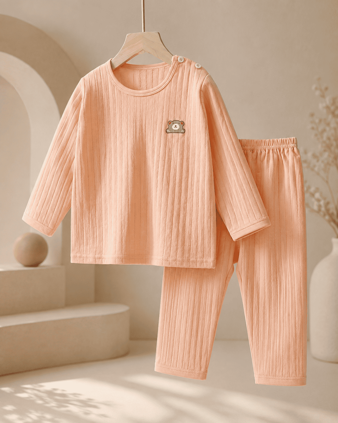 Peach Ribbed Night Suit