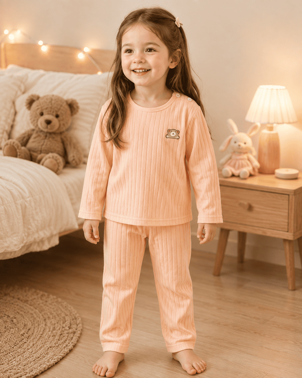 Peach Ribbed Night Suit