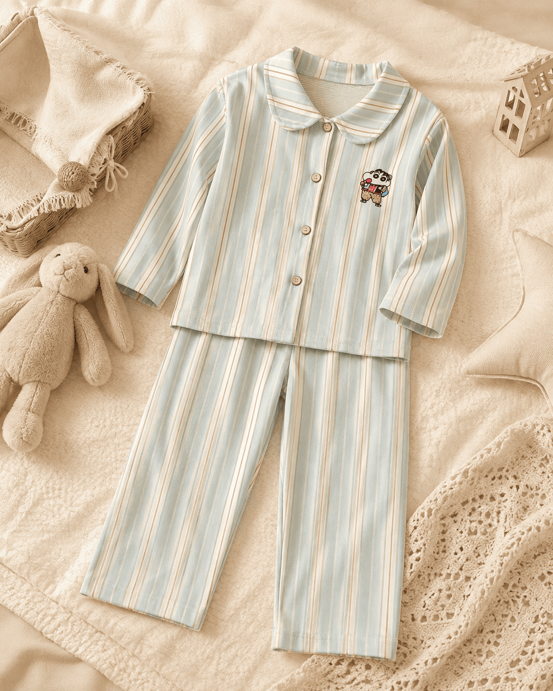 Striped Cartoon Patch Night Suit