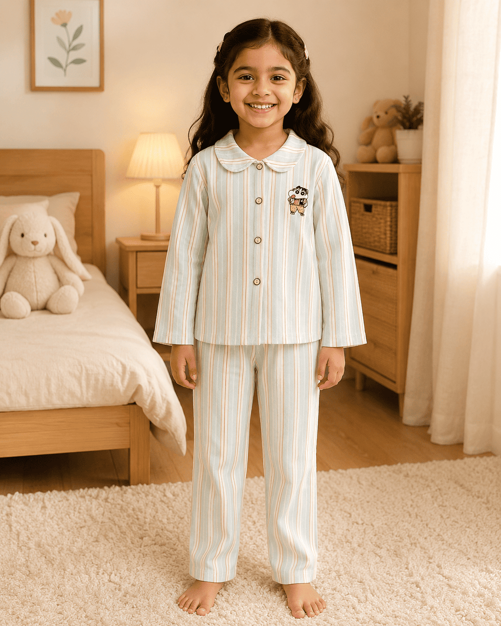 Striped Cartoon Patch Night Suit