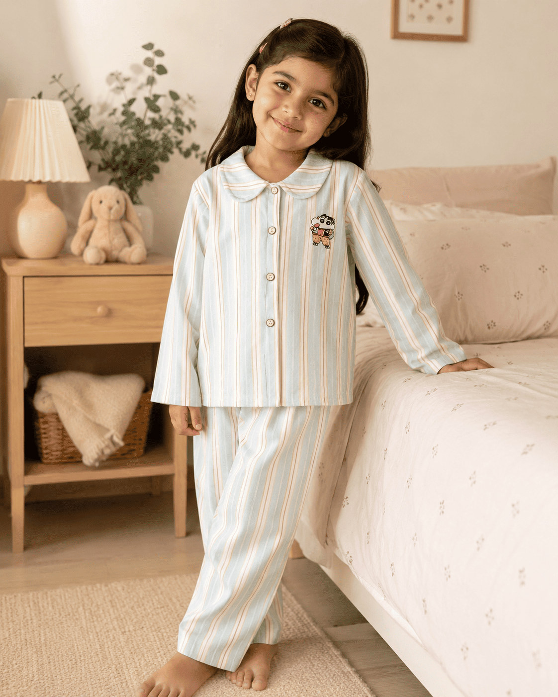 Striped Cartoon Patch Night Suit