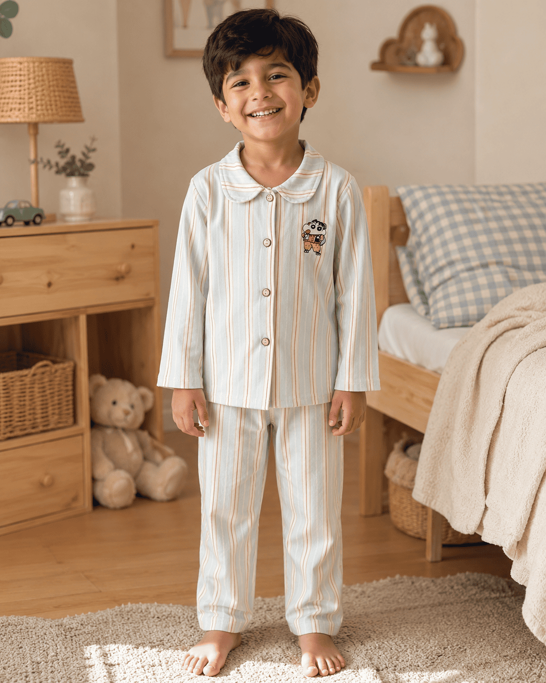 Striped Cartoon Patch Night Suit
