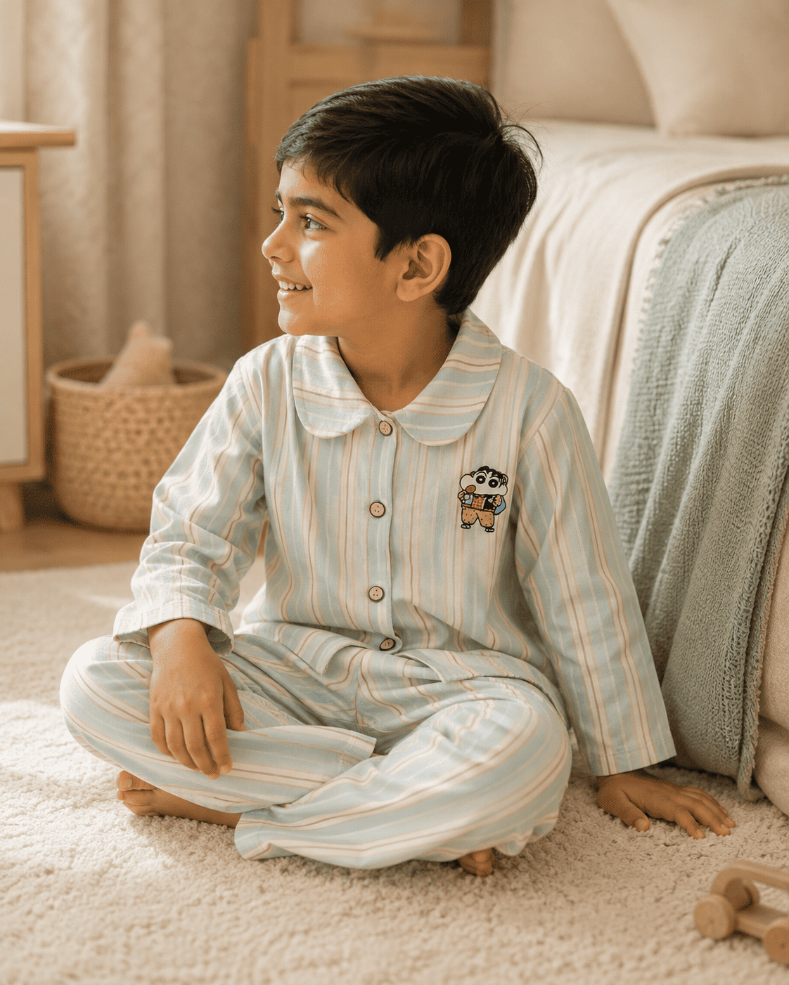 Striped Cartoon Patch Night Suit
