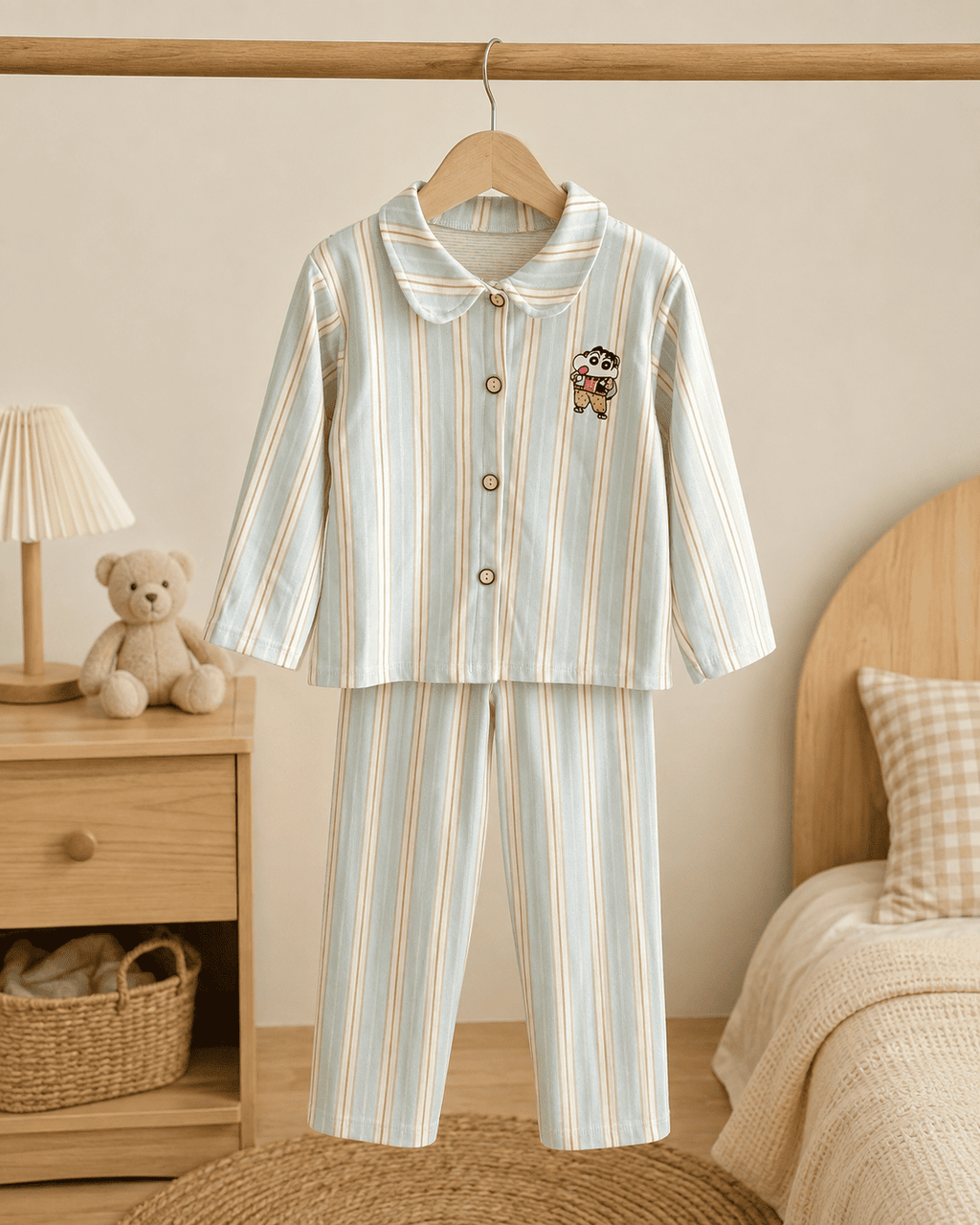 Striped Cartoon Patch Night Suit