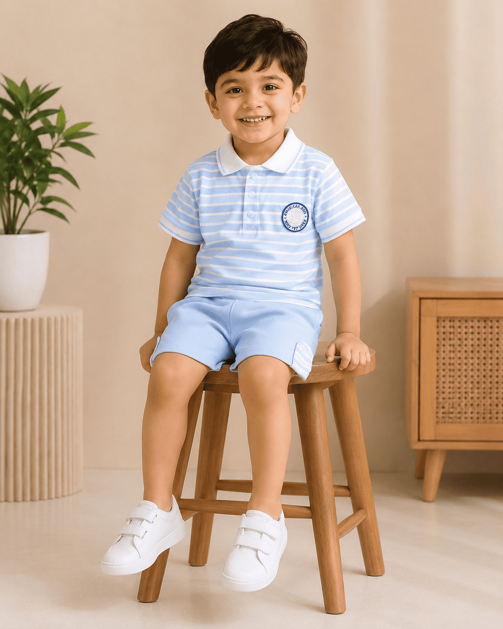 Striped Polo Short Sleeve Set