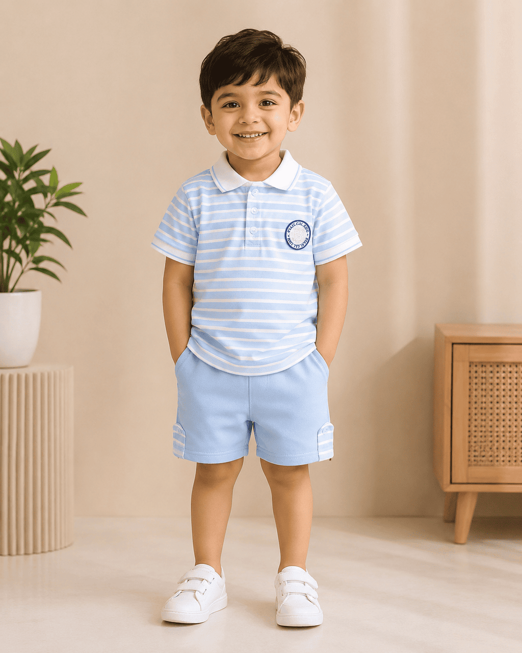 Striped Polo Short Sleeve Set