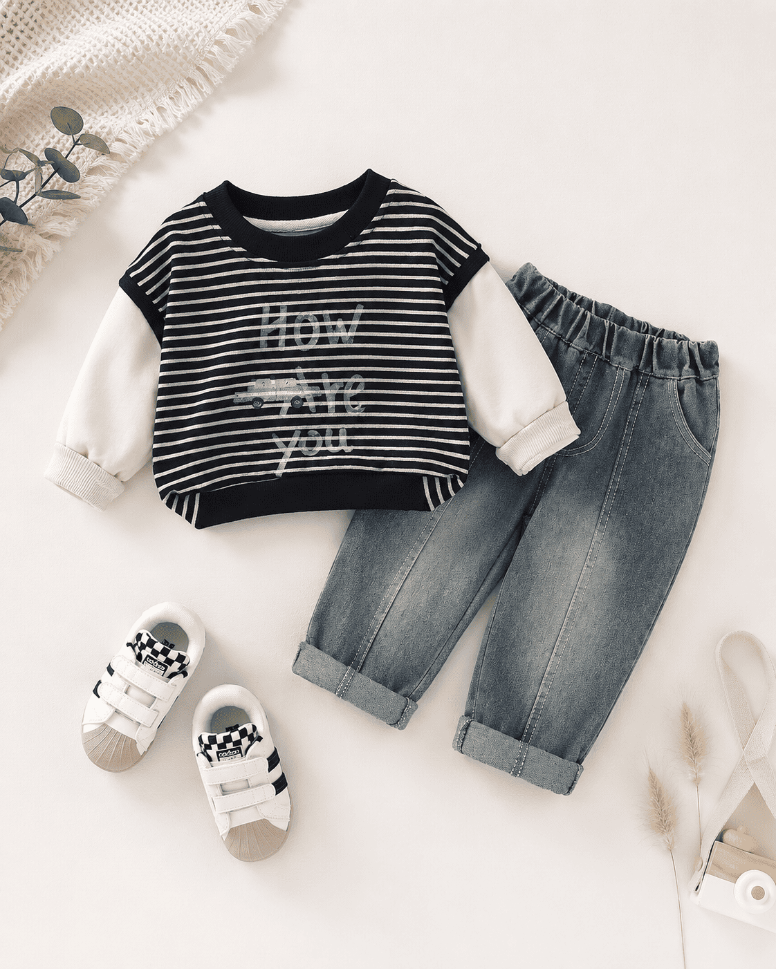 Striped Sweatshirt And Denim Jeans