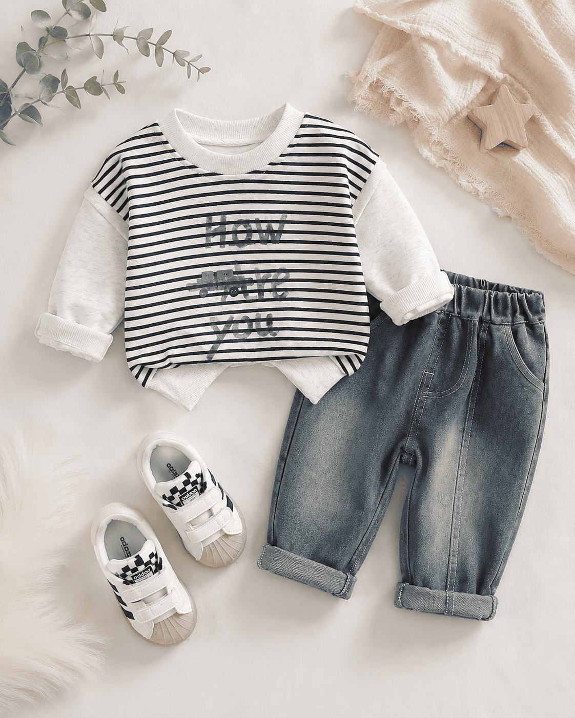 Striped Sweatshirt And Denim Jeans