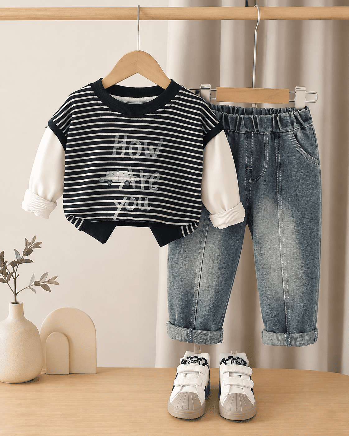Striped Sweatshirt And Denim Jeans