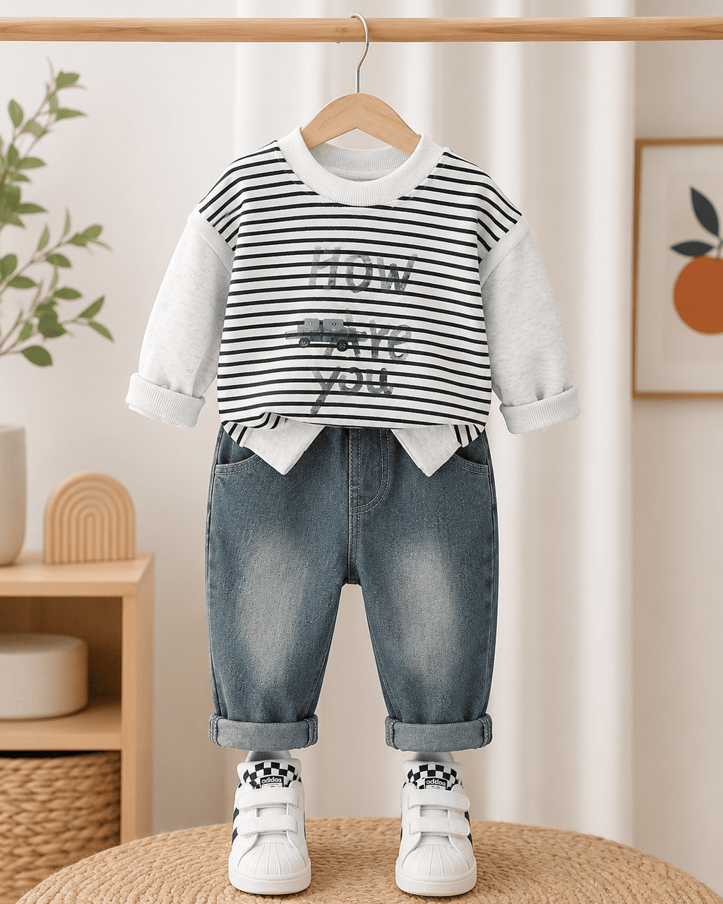 Striped Sweatshirt And Denim Jeans