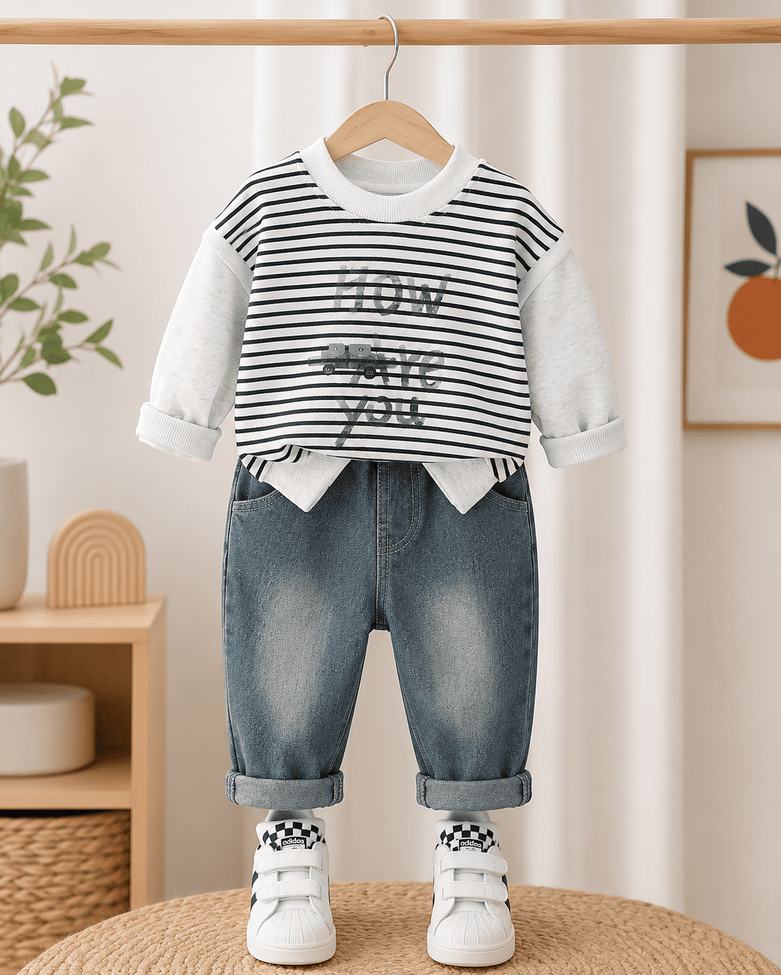 Striped Sweatshirt And Denim Jeans