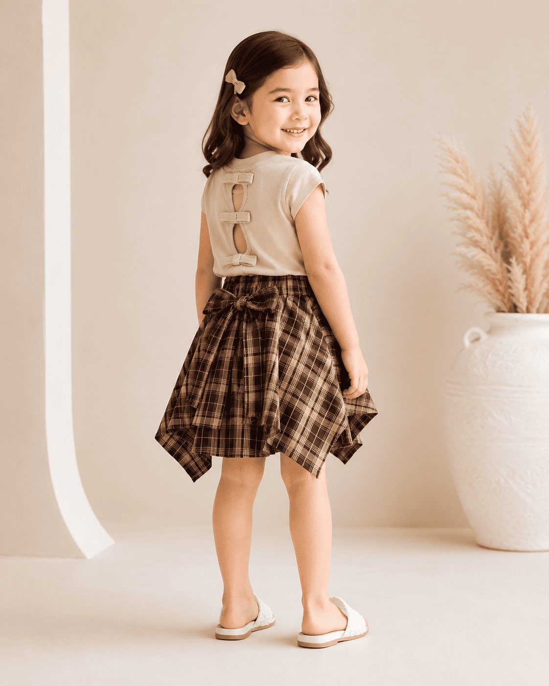 T-Shirt And Plaid Skirt Set