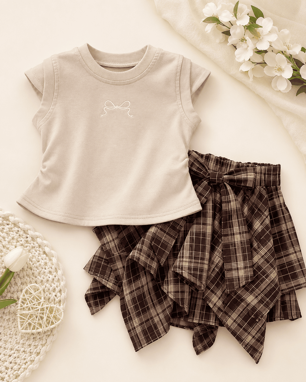 T-Shirt And Plaid Skirt Set