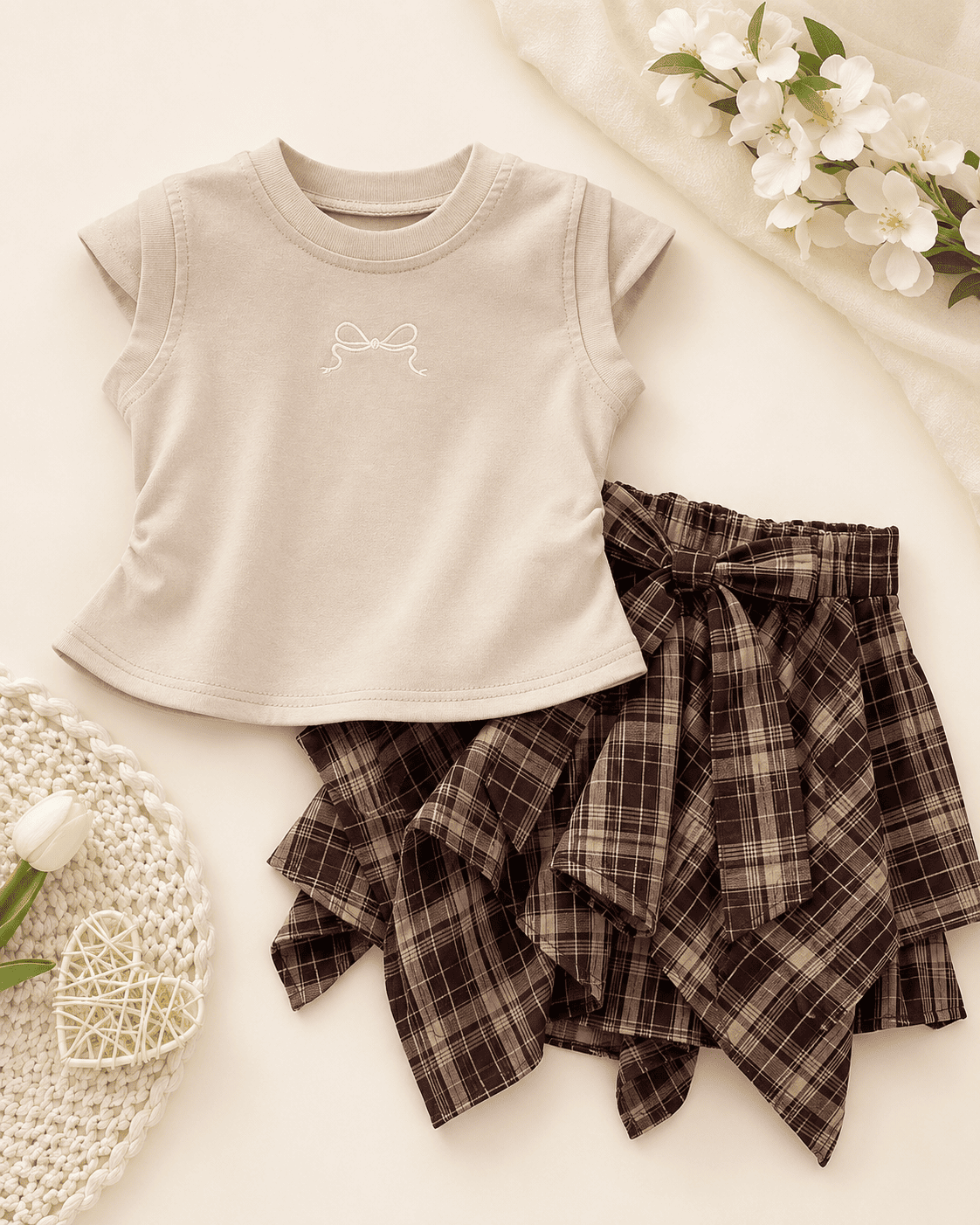 T-Shirt And Plaid Skirt Set