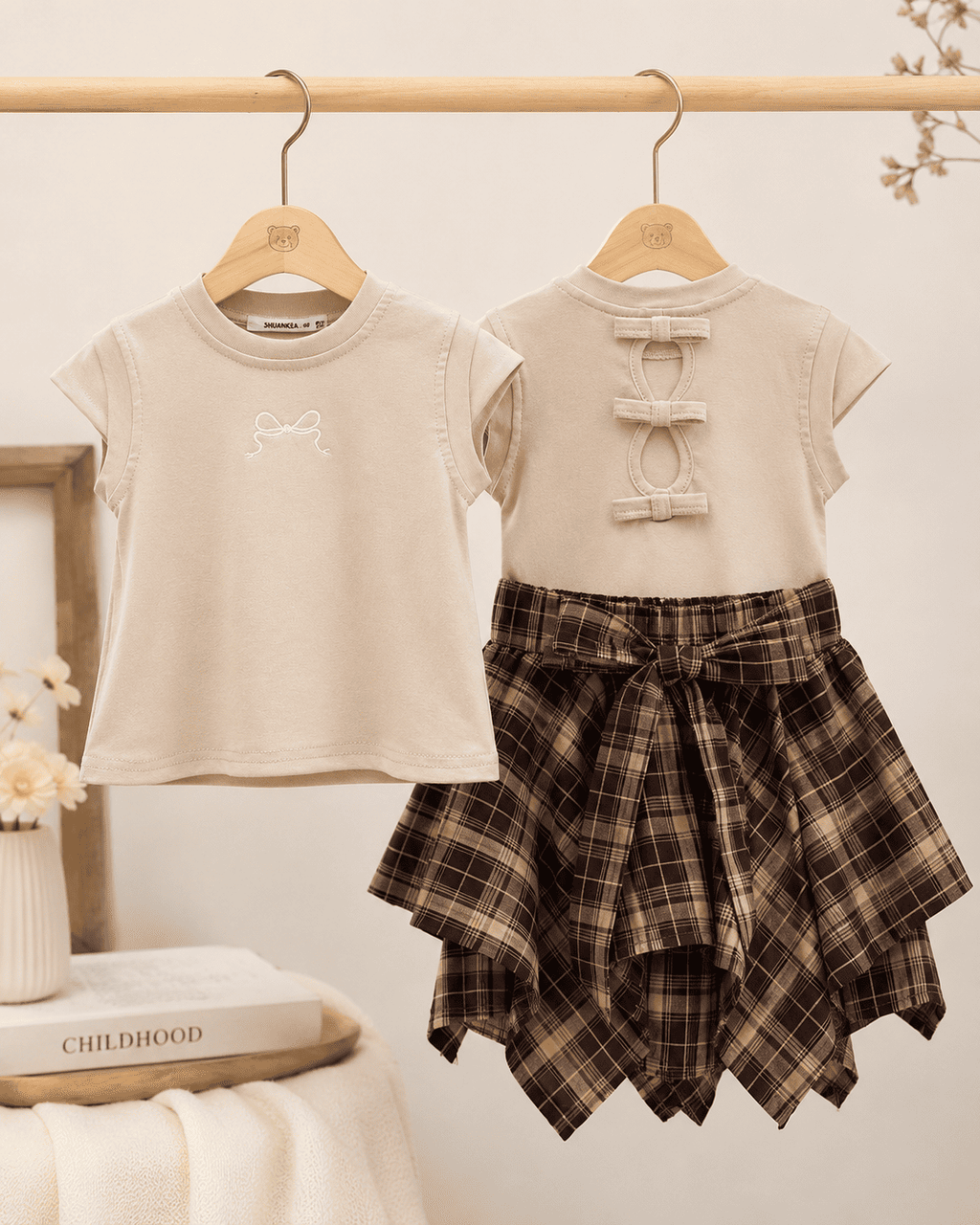 T-Shirt And Plaid Skirt Set