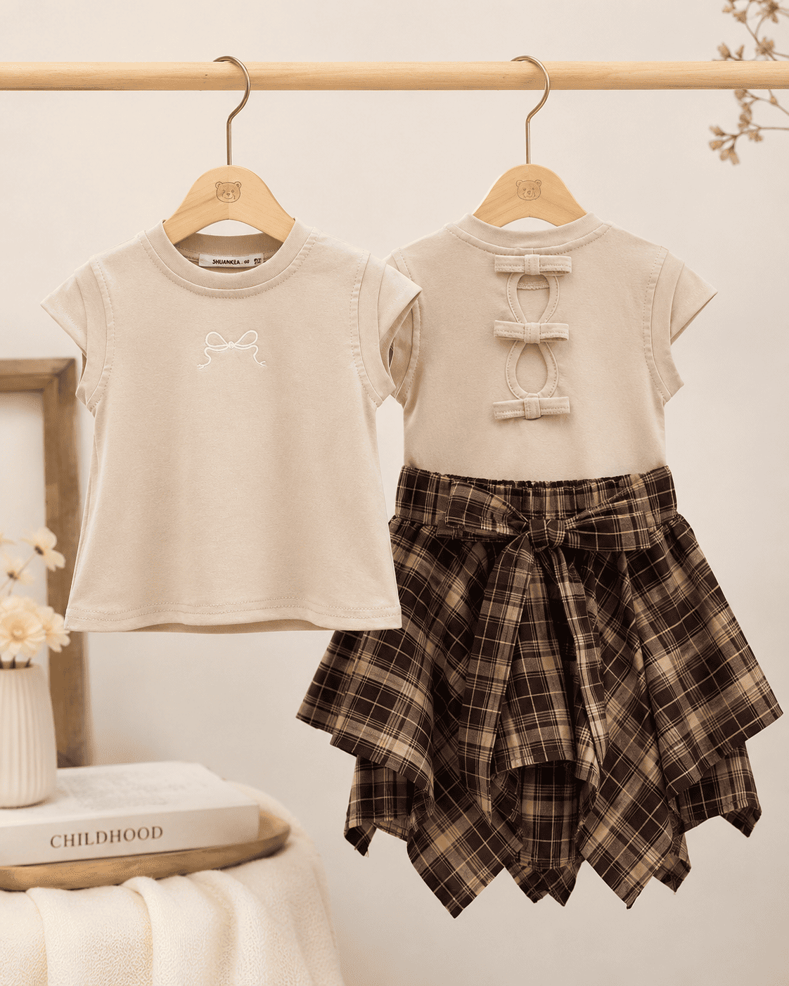 T-Shirt And Plaid Skirt Set