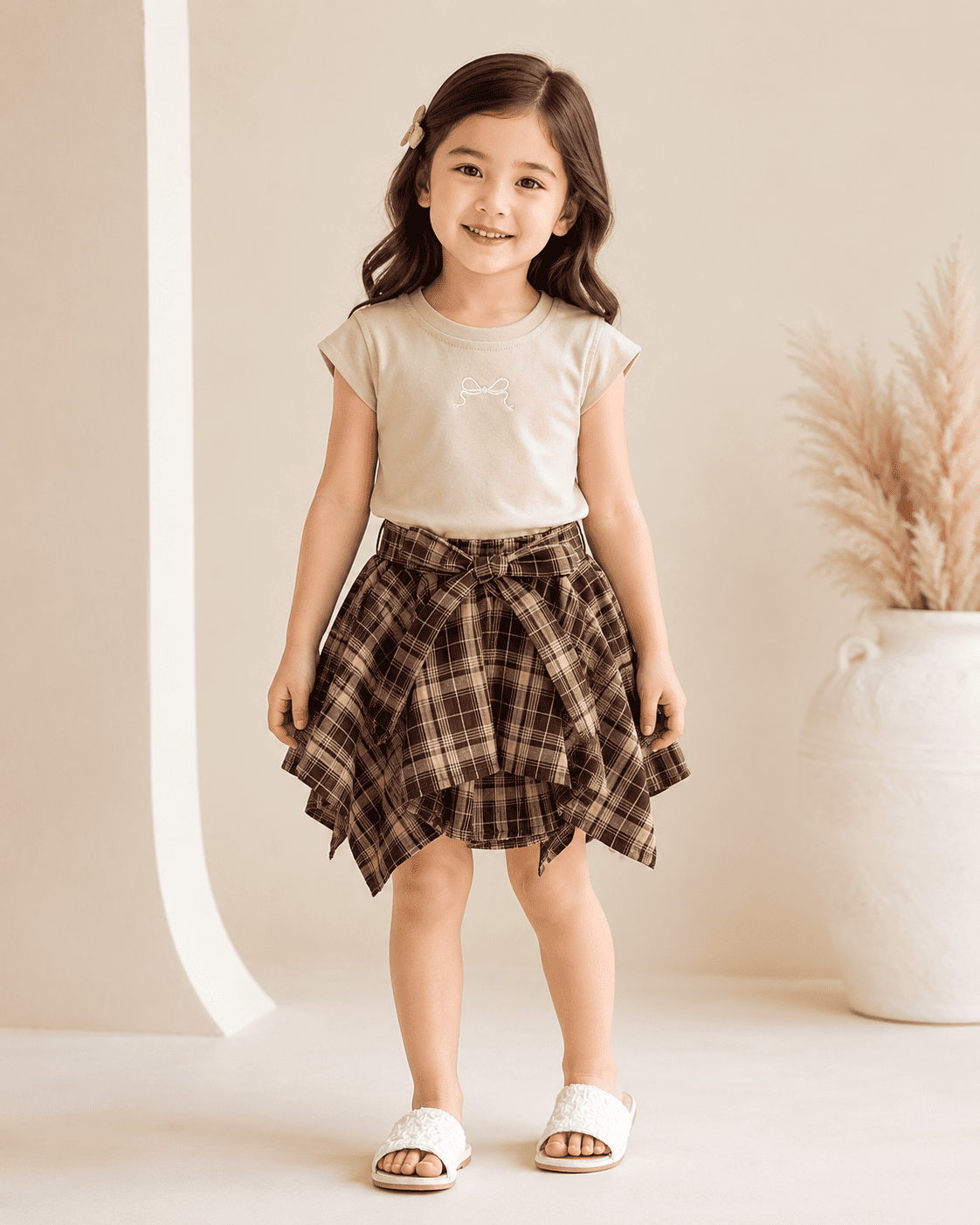 T-Shirt And Plaid Skirt Set
