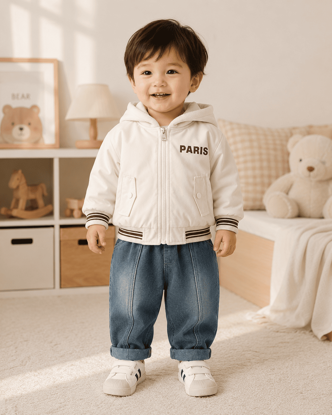 Hooded Jacket And Relaxed Fit Jeans Set