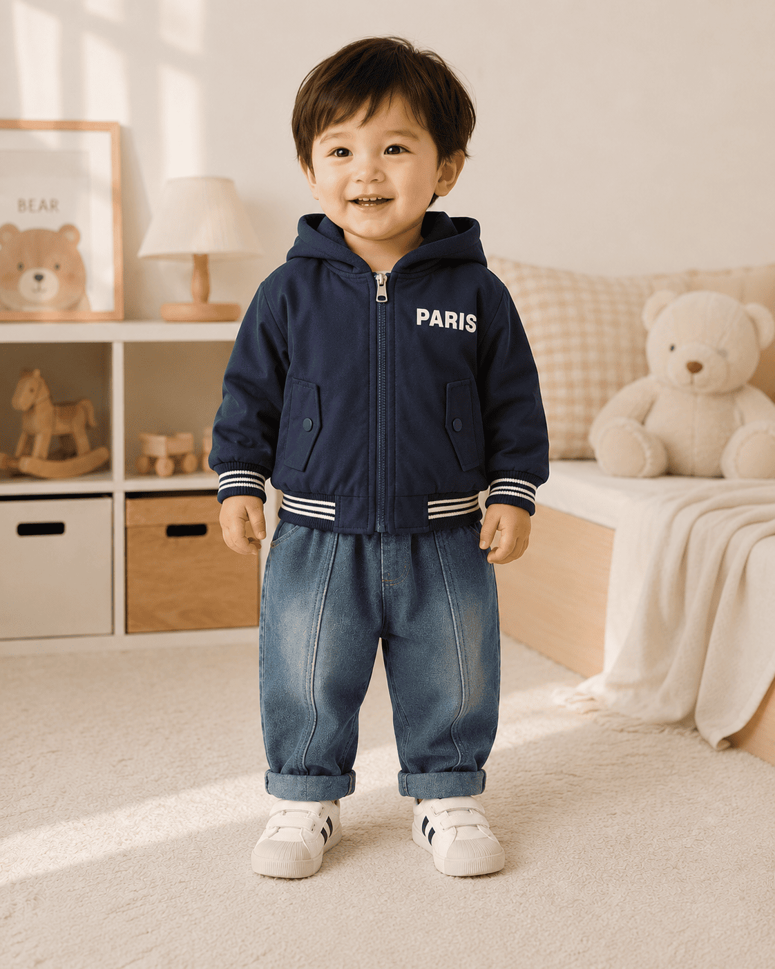 Hooded Jacket And Relaxed Fit Jeans Set