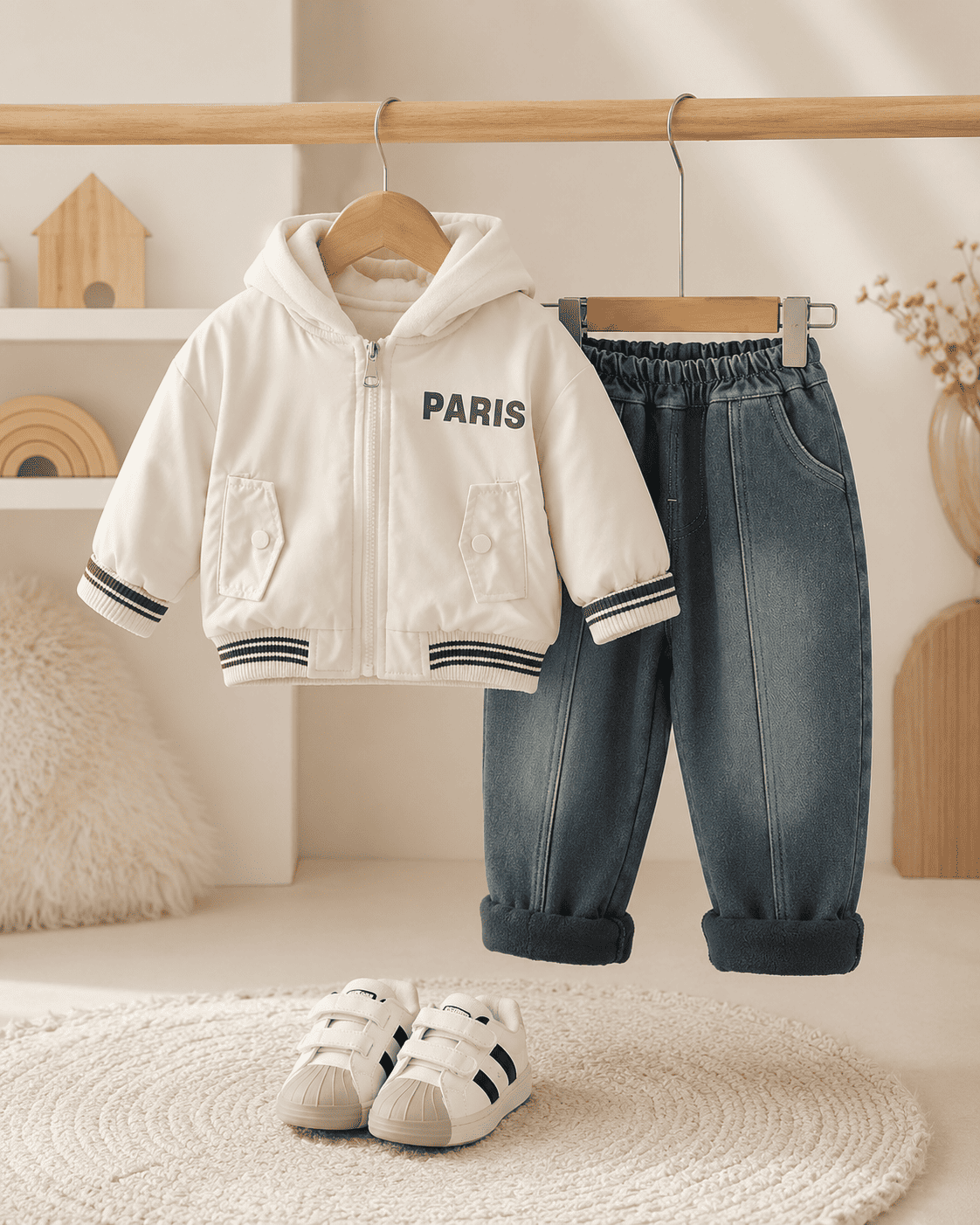 Hooded Jacket And Relaxed Fit Jeans Set