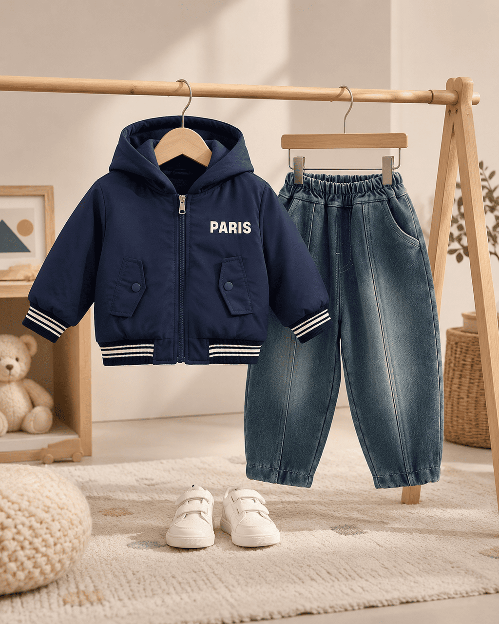 Hooded Jacket And Relaxed Fit Jeans Set