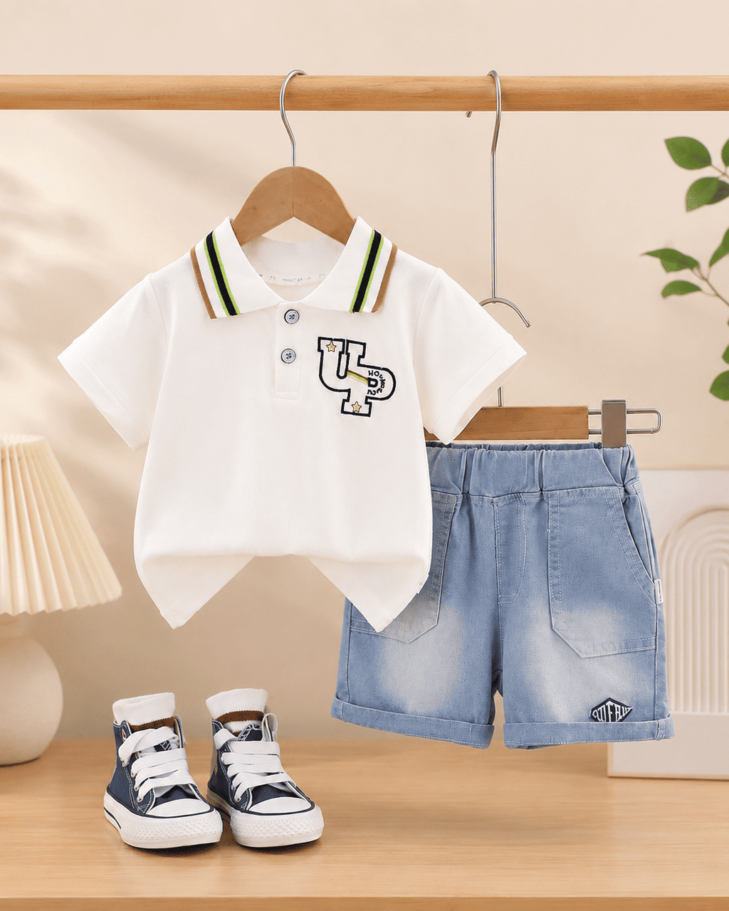 Polo T-Shirt And Light Denim Shorts Set