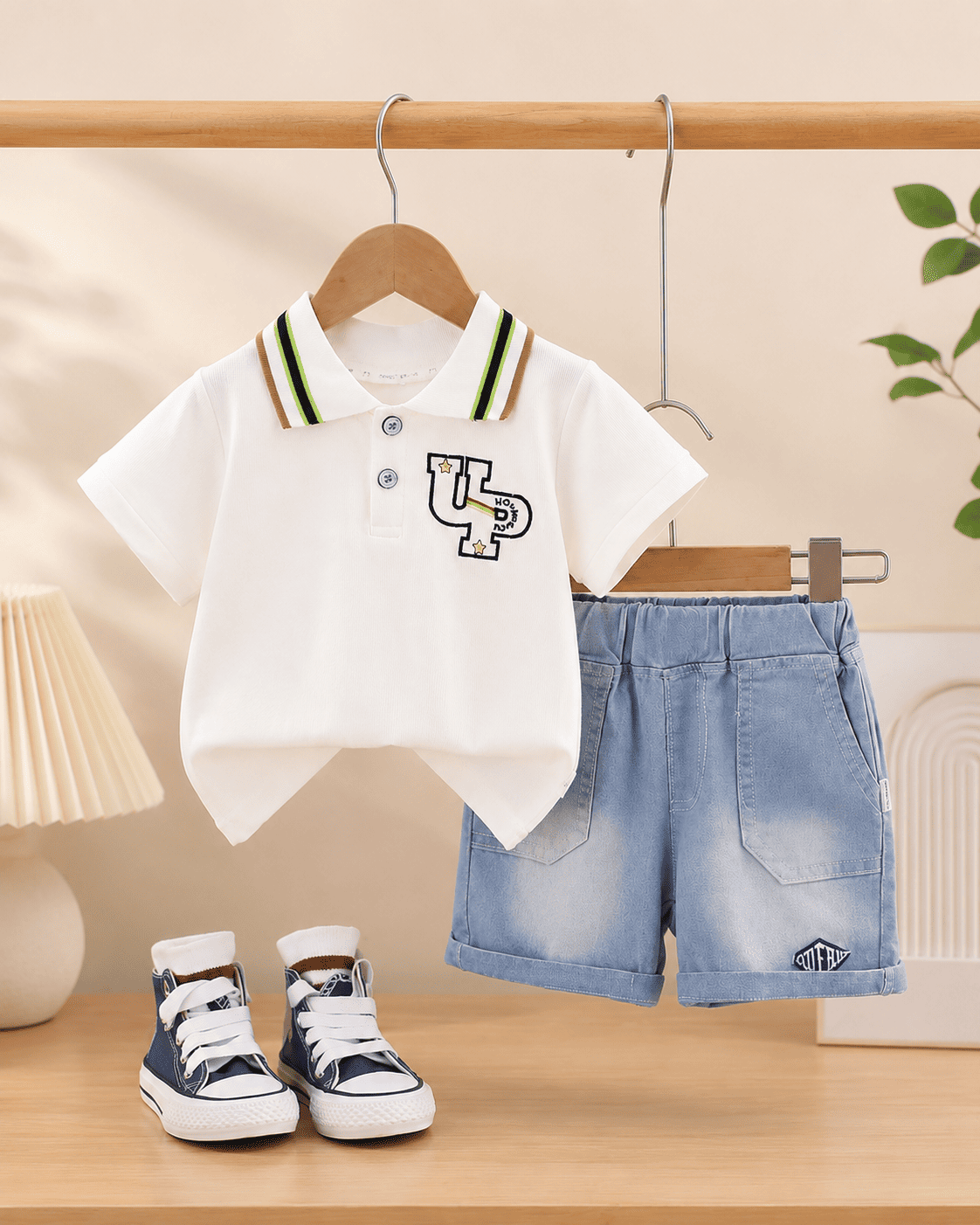 Polo T-Shirt And Light Denim Shorts Set