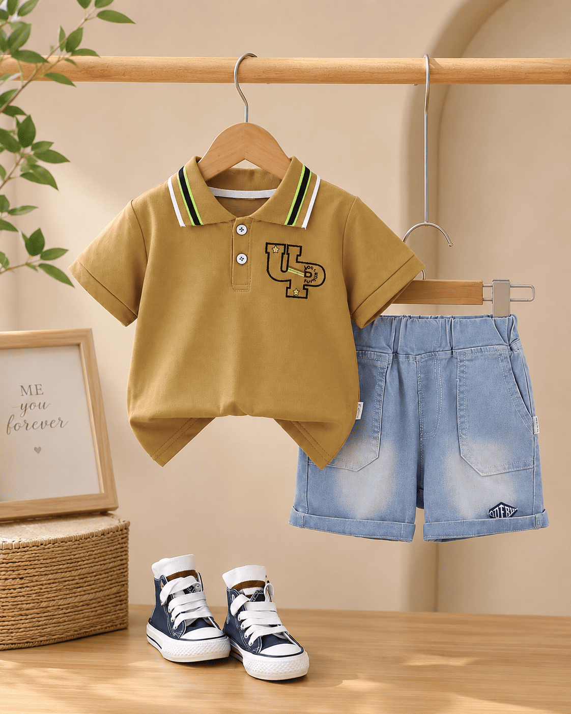 Polo T-Shirt And Light Denim Shorts Set