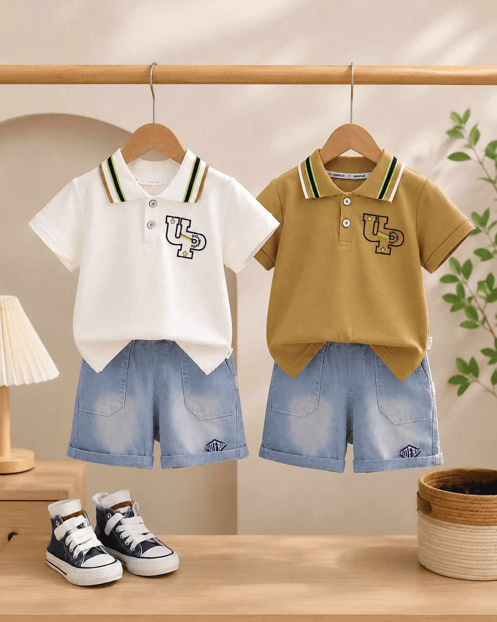 Polo T-Shirt And Light Denim Shorts Set