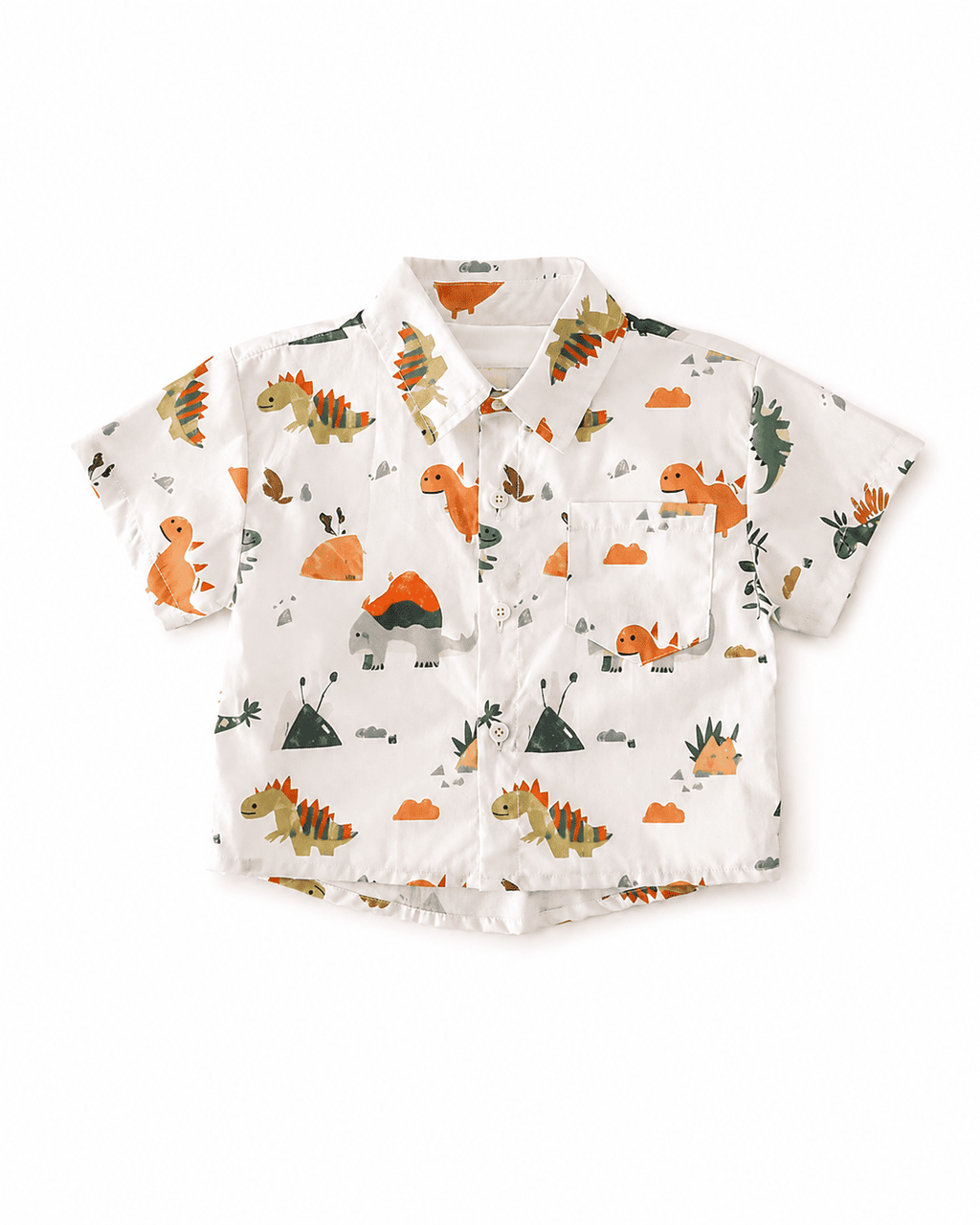 Print Cotton Shirt And Denim Shorts Set
