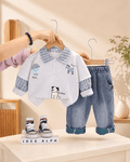 Polo Collar Sweatshirt And Relaxed Denim Jeans Set